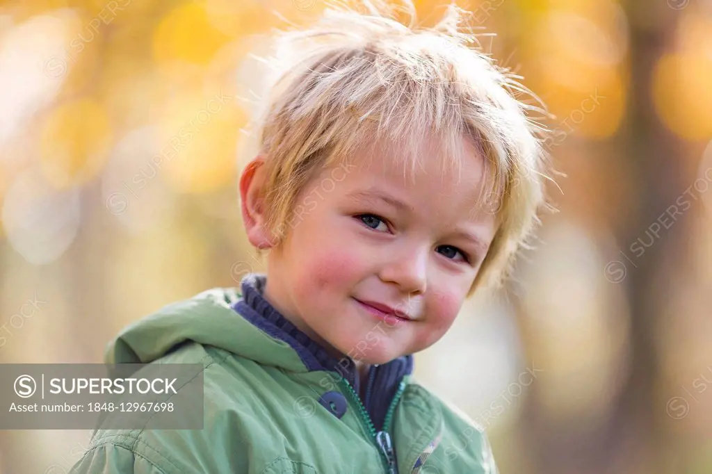 Boy, 3 years, portrait, autumn, Saxony, Germany