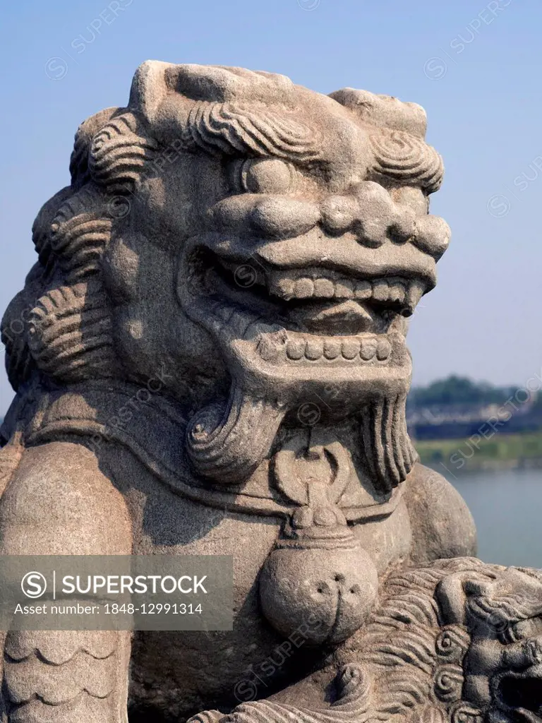 Lion sculpture on the Marco Polo Bridge or Lugou Bridge, Beijing, China
