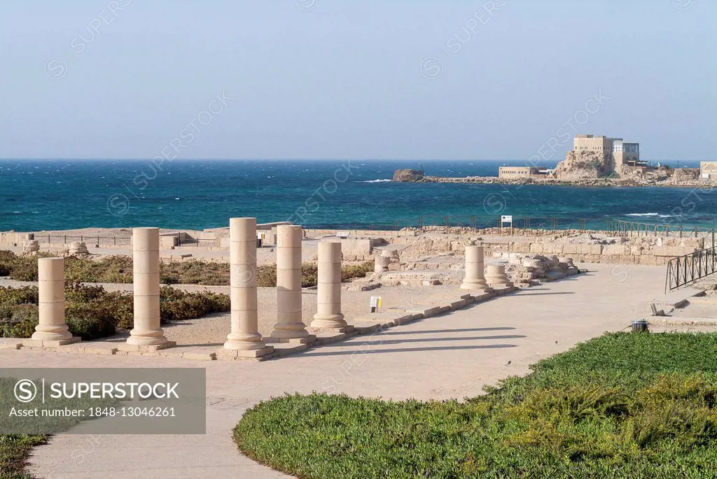 Archeological excavation, ancient city of Caesarea Maritima or Caesarea Palestinae, Sharon plain, National Park, Mediterranean Sea, Israel