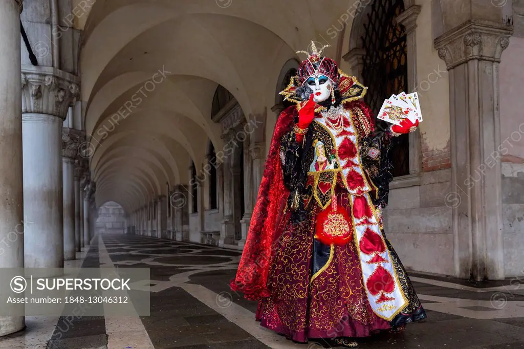 Heart lady, woman dressed up for carnival in Venice, Italy