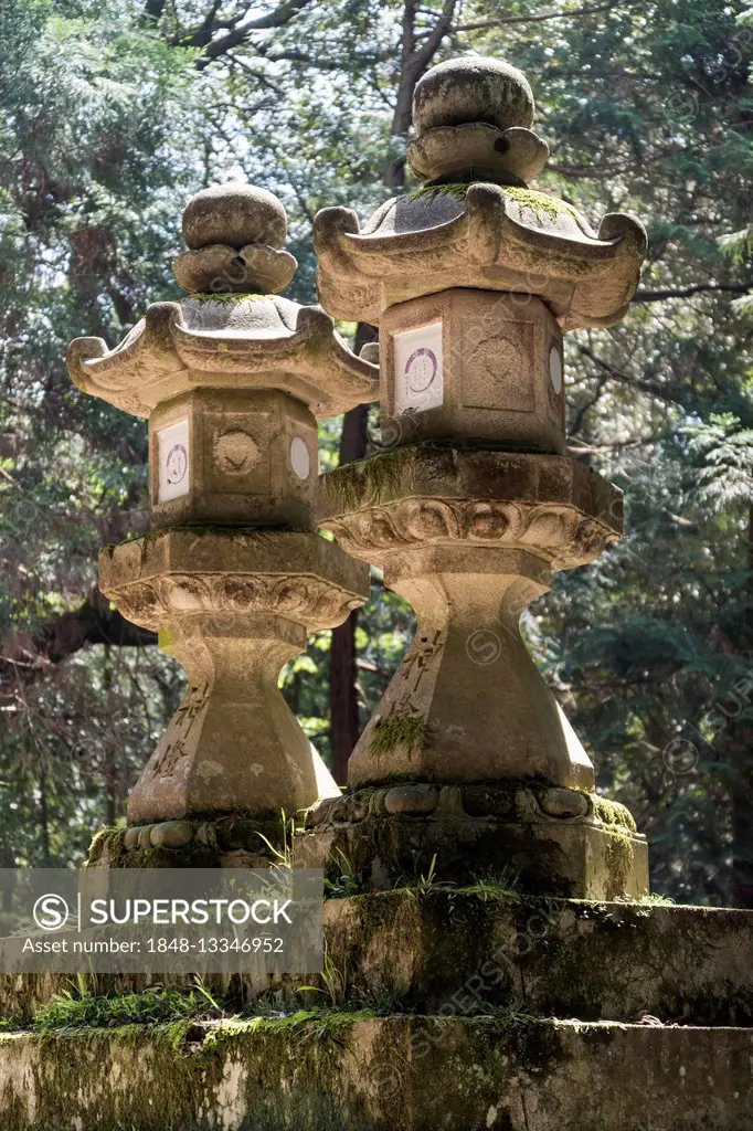 Toro, stone lanterns, along the path to Kasuga Taisha Shrine in Nara, Japan