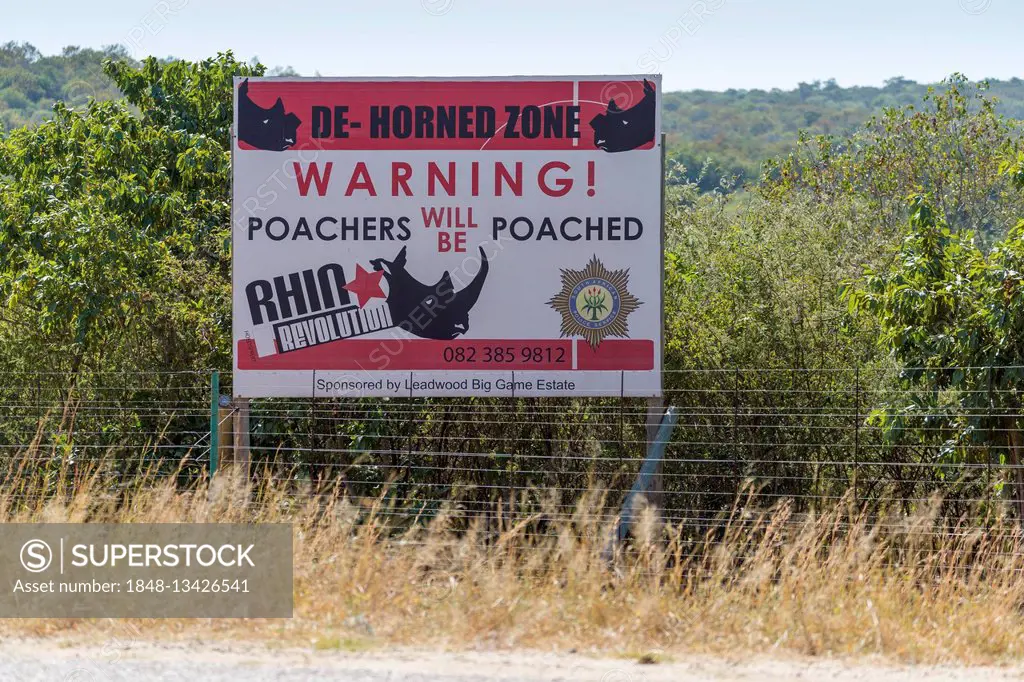 Warning sign for poachers, Manyeleti Game Reserve, South Africa