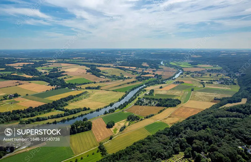 Aerial photograph, Ruhr valley, Ruhr district, Ruhr floodplains, Mülheim an der Ruhr, Ruhr district, North Rhine-Westphalia, Germany