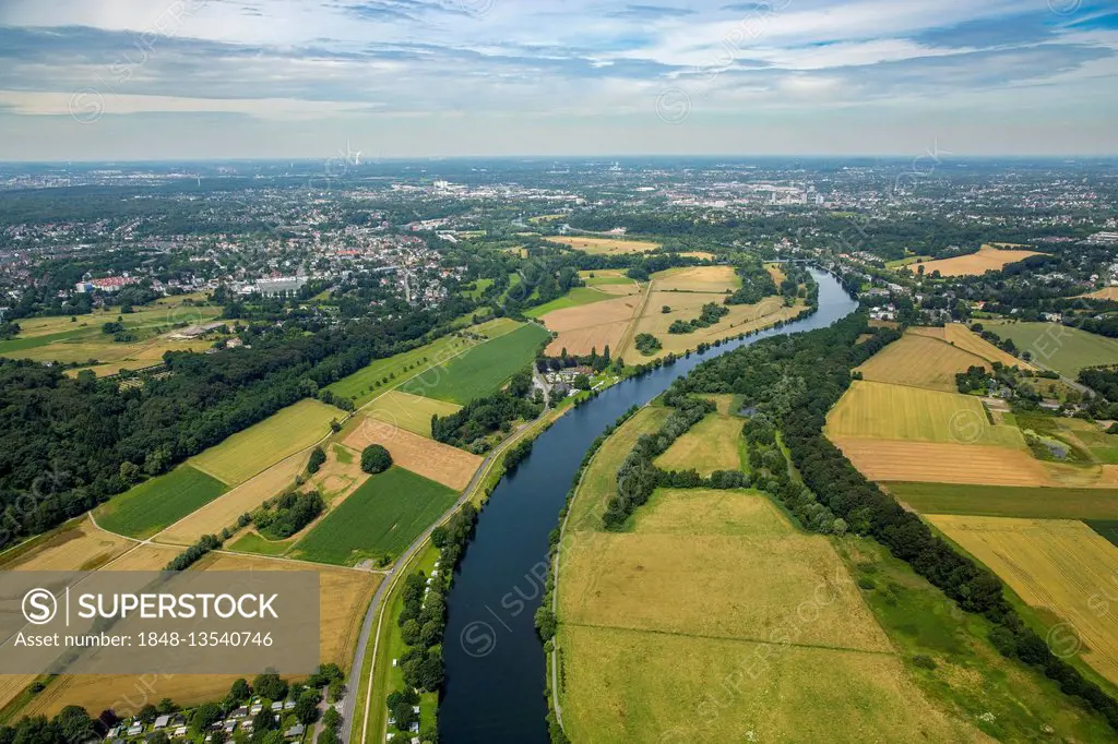 Aerial photograph, Ruhr district, Ruhr Valley, Ruhr floodplains, south of Mülheim an der Ruhr, Ruhr district, North Rhine-Westphalia, Germany