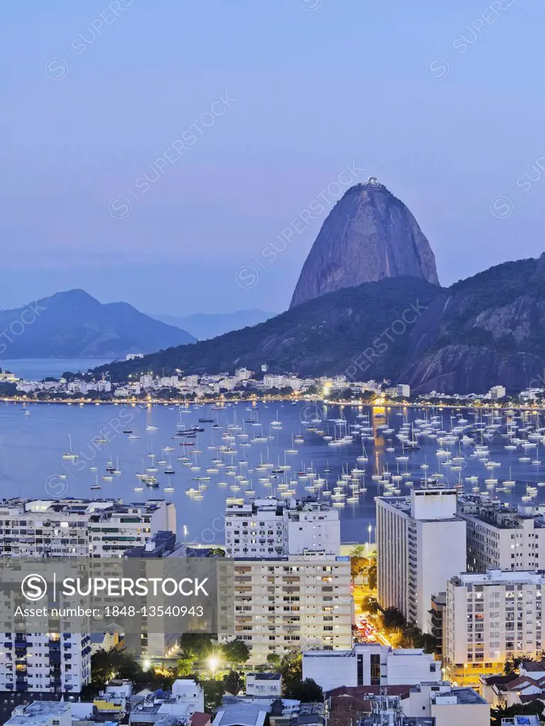 Botafogo neighborhood with Sugarloaf Mountain, twilight, Rio de Janeiro, Brazil