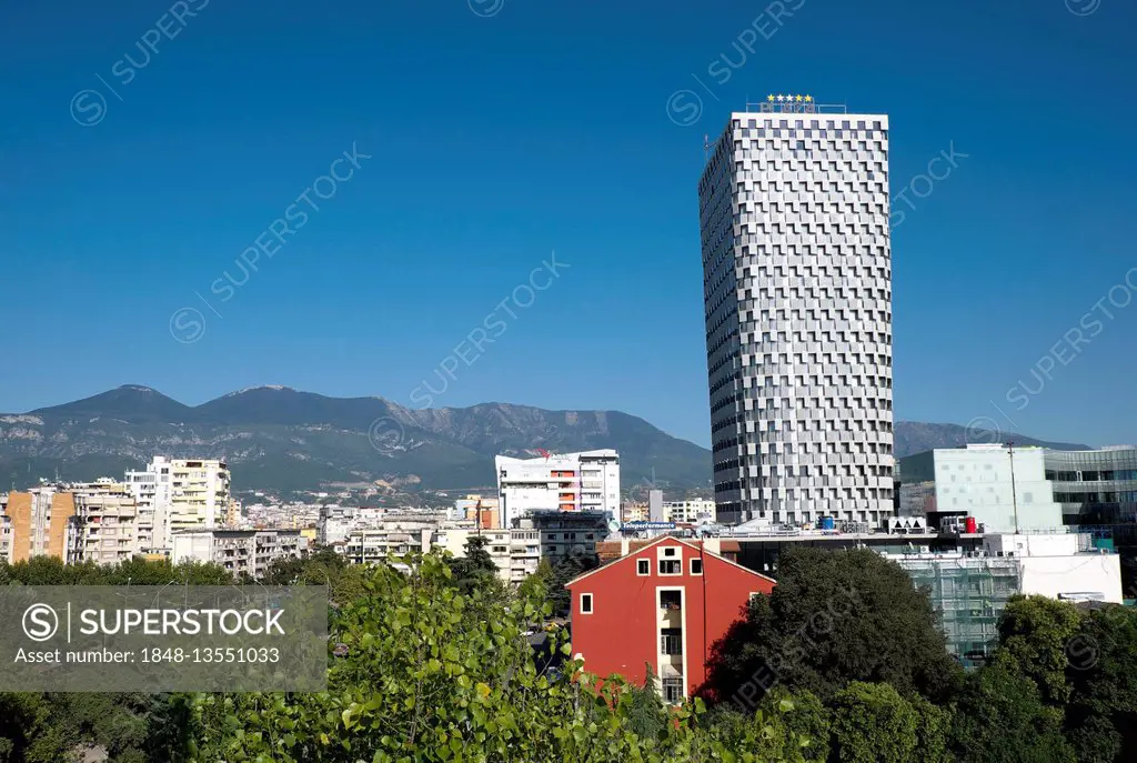 Cityscape with Plaza Tirana Hotel, Tirana, Albania