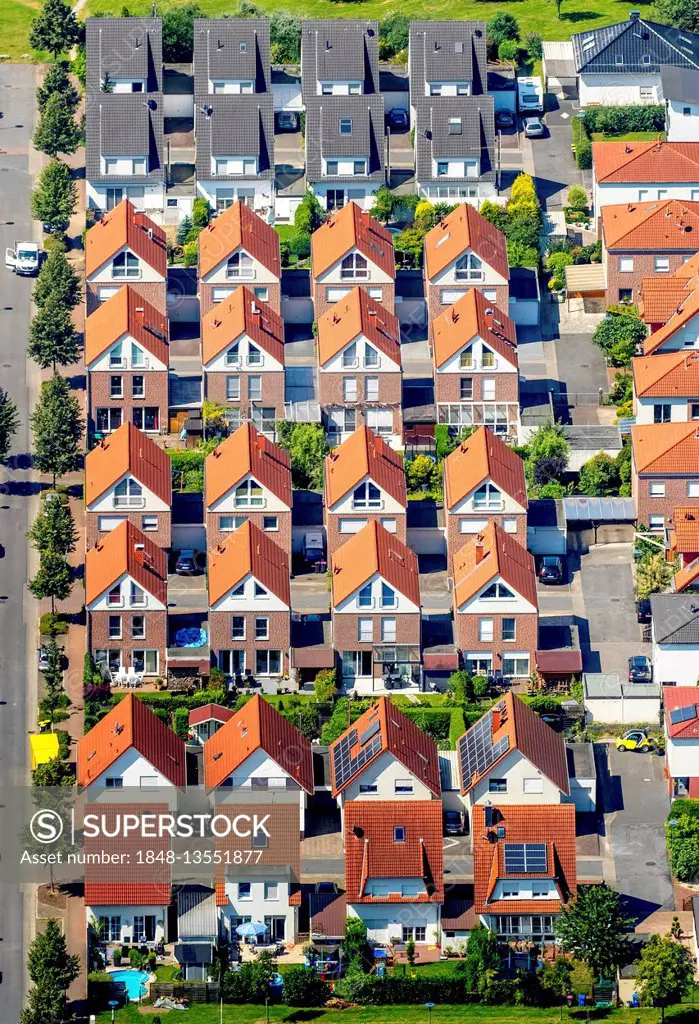 Aerial view, detached houses, new housing estate, Zweckel, Gladbeck, Ruhr district, North Rhine Westphalia, Germany