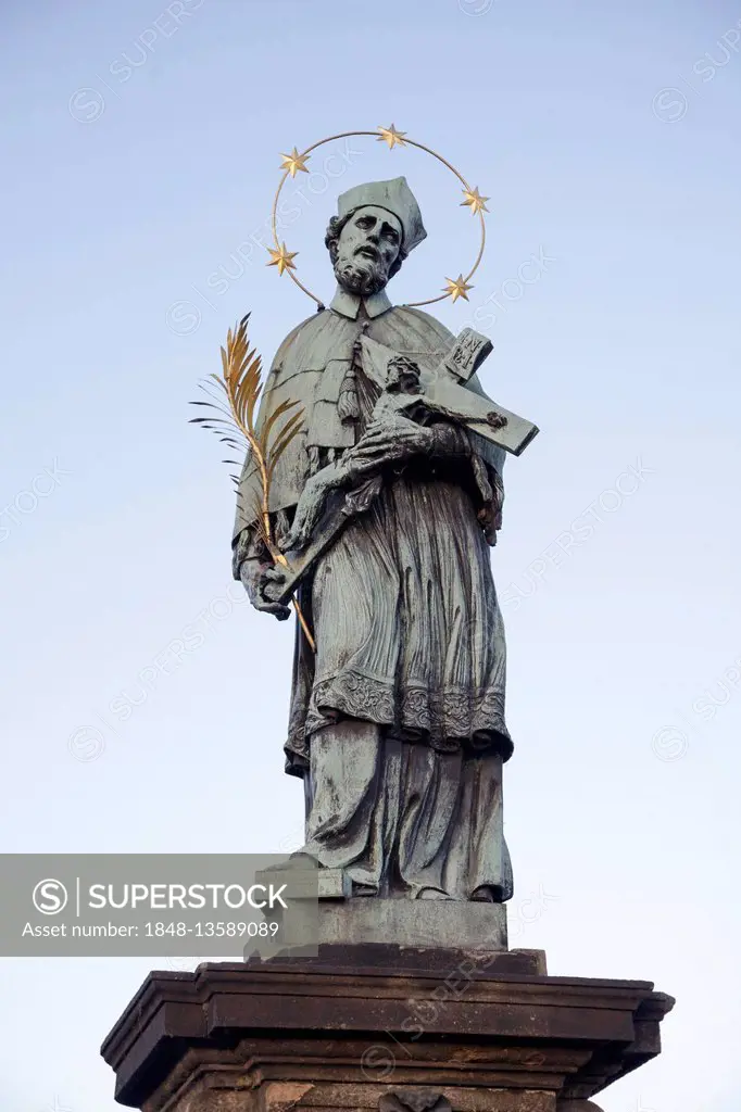 Statue of John of Nepomuk on Charles Bridge, Prague, Czech Republic