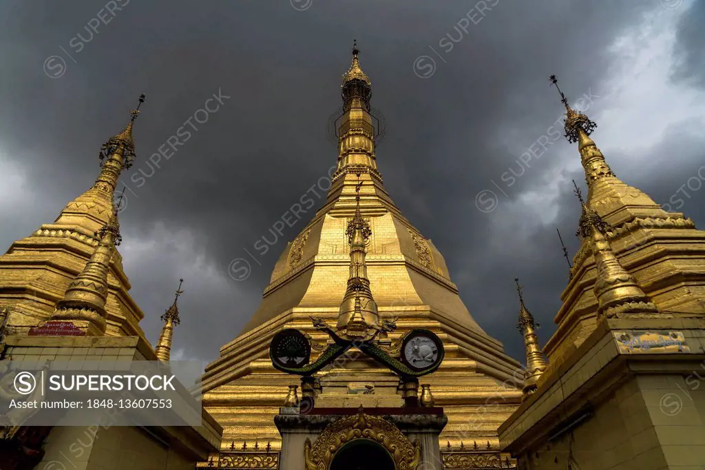 Sule Pagoda in Yangon, dark clouds, Myanmar
