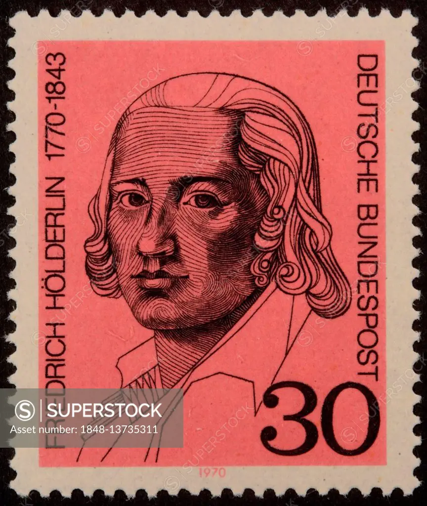 German stamp, portrait of the German lyric poet Friedrich Hölderlin