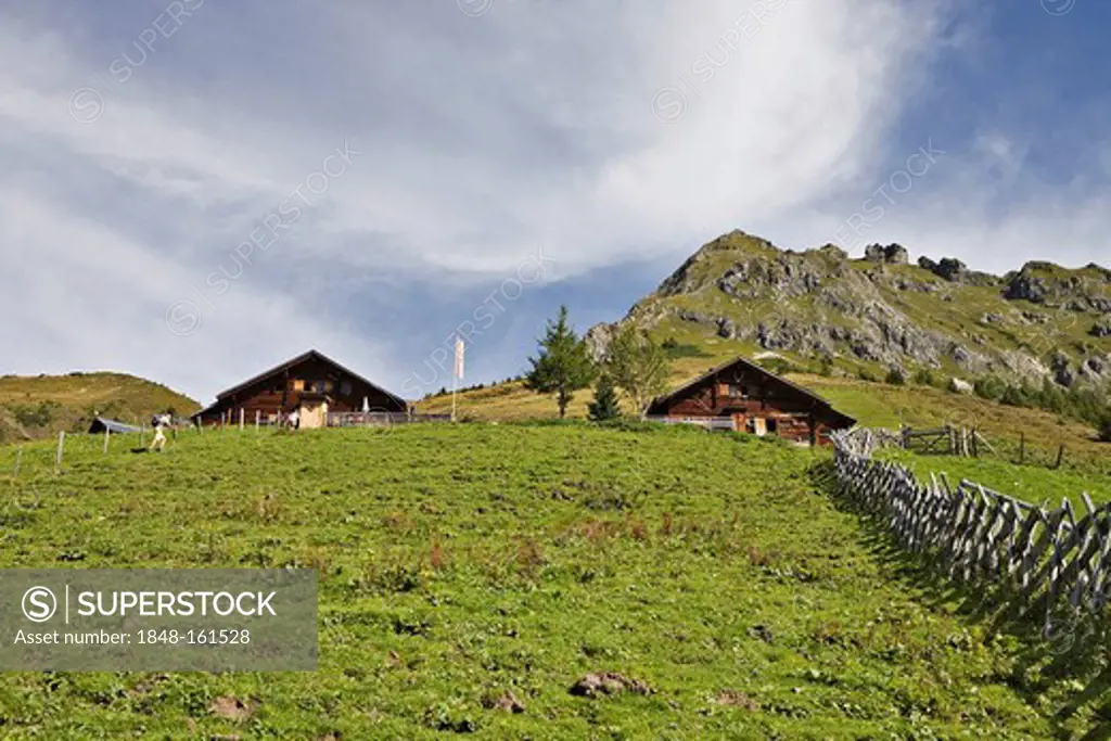 Draugsteinalm 1779m alpine pasture, consisting of two mountain lodges, Grossarltal, Salzburg, Austria, Europe
