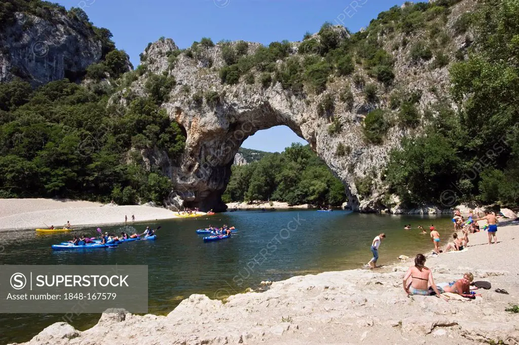 Ardeche river with Pont d'Arc, Massif Central, France, Europe