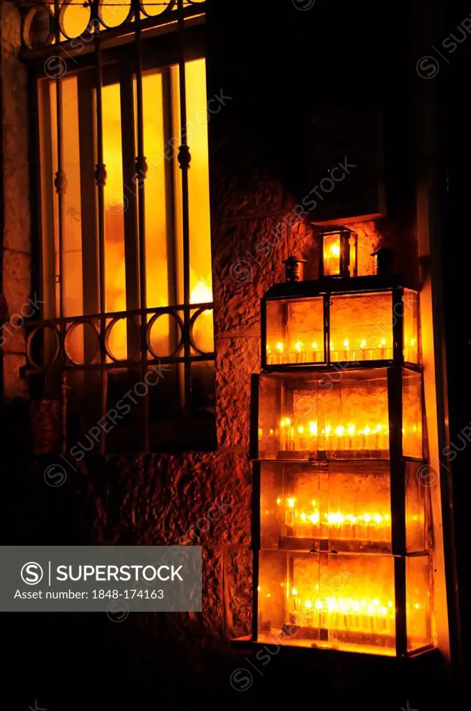 Candles in front of a front door at the Jewish Hanukkah festival, Jerusalem, Israel, Near East, Orient