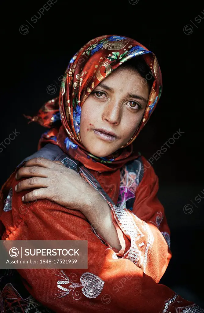 Portrait Sadaf Ma, child of a Wakhi family with traditional traditional traditional traditional traditional traditional traditional traditional tradit...
