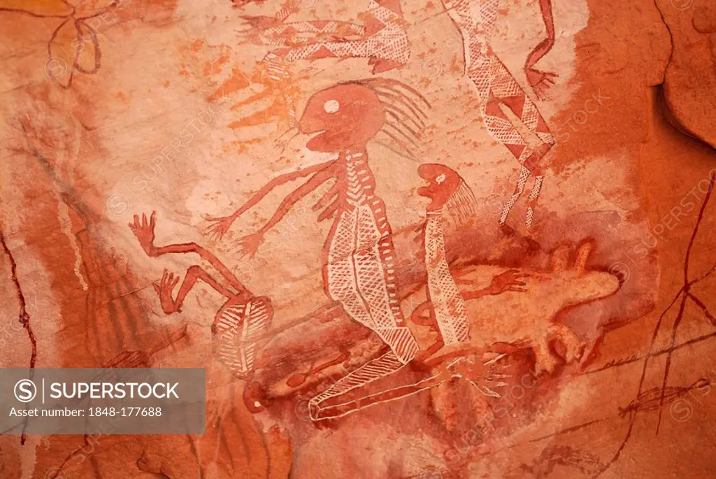Close-up of the old rock art of the Aborigines, south of Alice Springs, Northern Territory, Australia