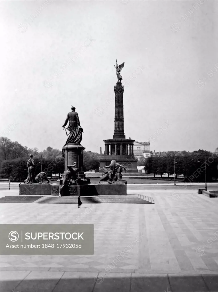Bismarck Monument and Victory Column at the former location between Reichstag and Krolloper, historical photo, ca. 1935, Berlin, Germany, Europe