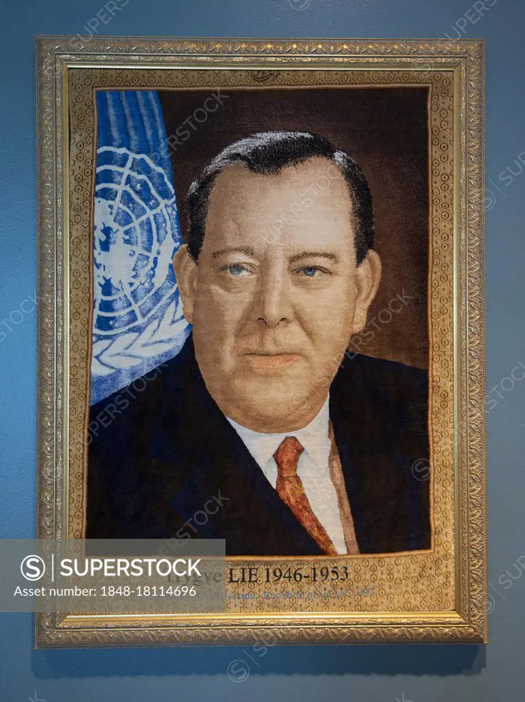 Portrait Trygve Halvdan Lie, Ehemaliger Generalsekretär der Vereinten Nationen, Hauptquartier der Vereinten Nationen, UNO-Hauptquartier, United Nation...