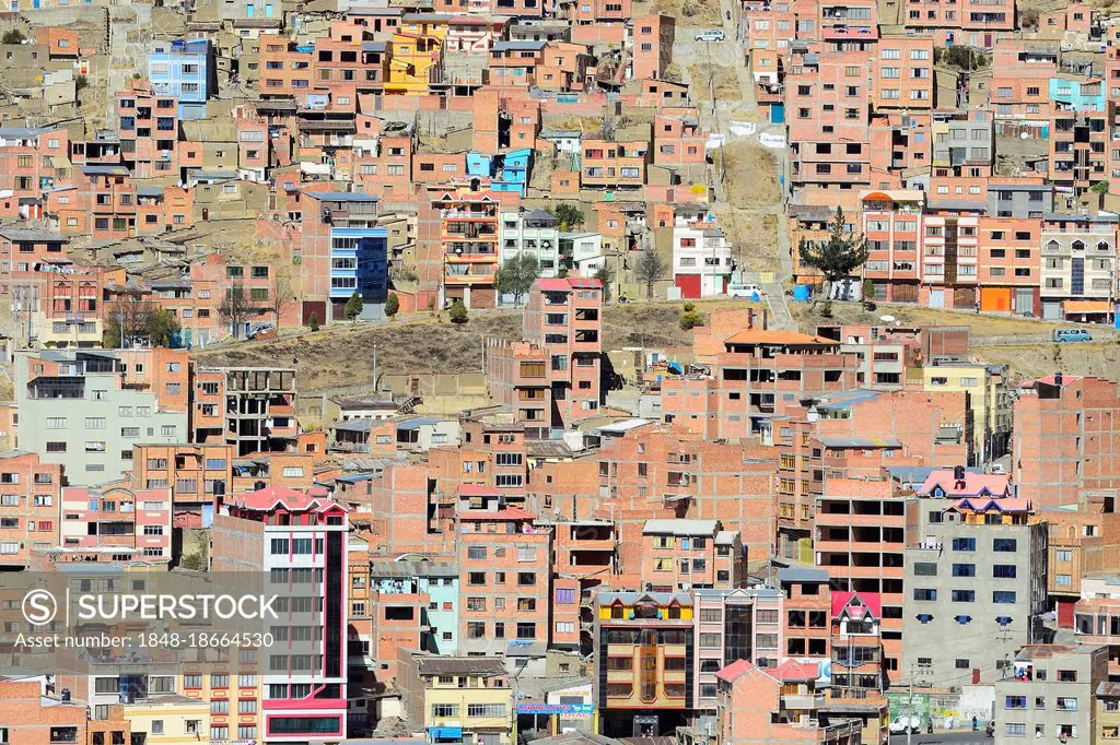 View of the sea of houses in the capital La Paz, Bolivia, South America