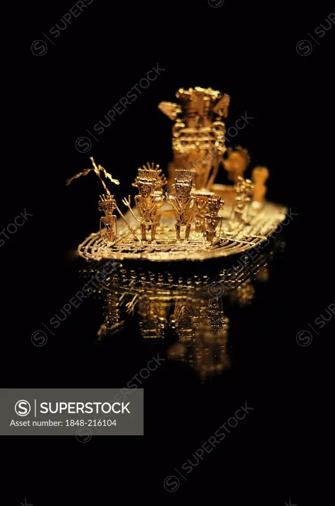 Pre-Columbian goldwork collection, raft, funeral ceremony, Museo del Oro, Bogotá, Colombia, South America