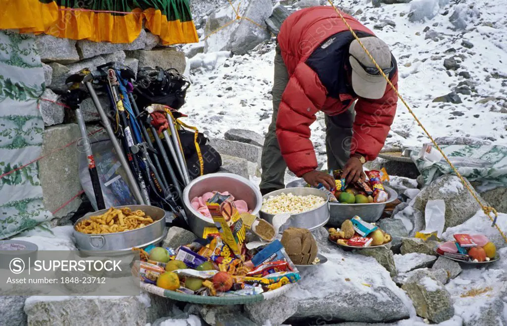 Sherpa at a Puja ceremony for the goddess Miyo Langsangma, Base Camp, 5300m, Mount Everest, Himalaya, Nepal