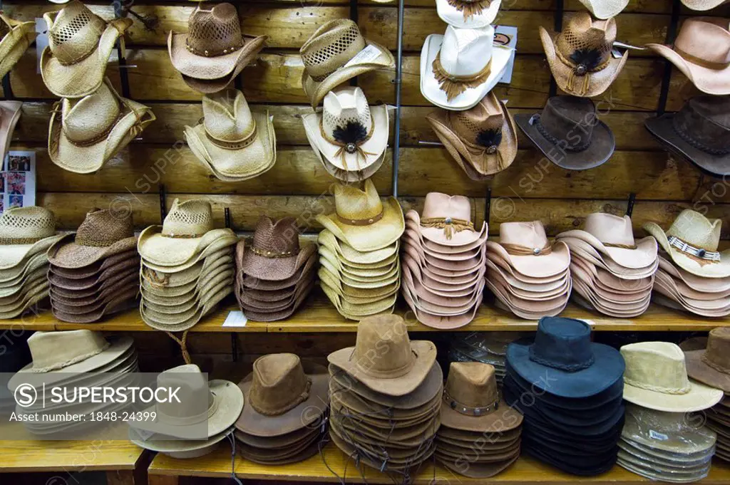 Cowboy hats in a store in Jackson, Wyoming, USA
