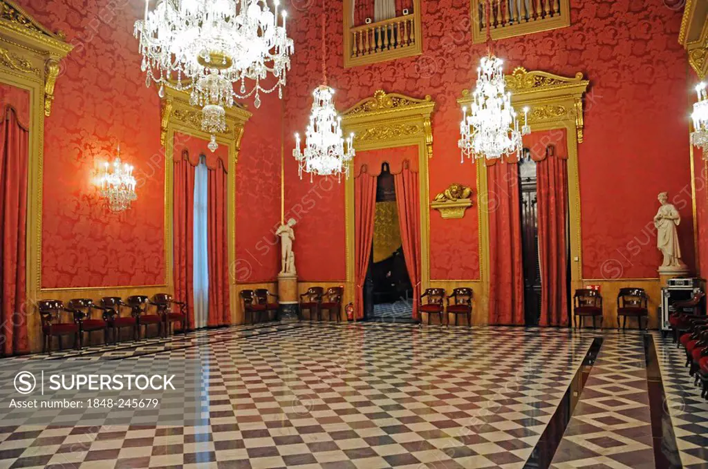 The Golden Parlour, hall, Palacio de la Llotja de Mar, former stock exchange, Barcelona, Catalonia, Spain, Europe