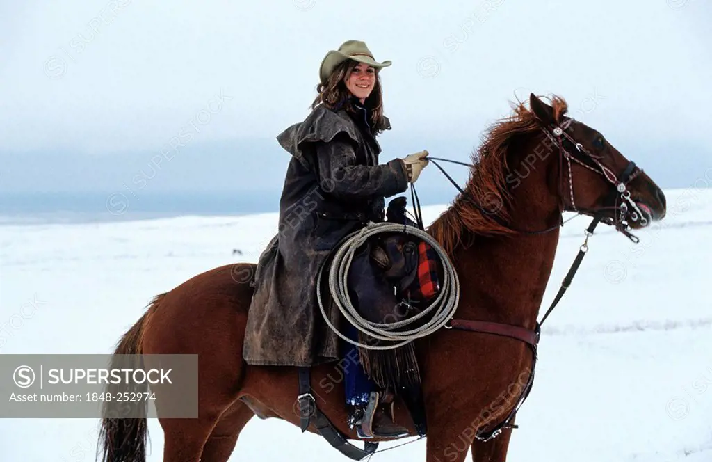 Cowgirl on horse, Canada