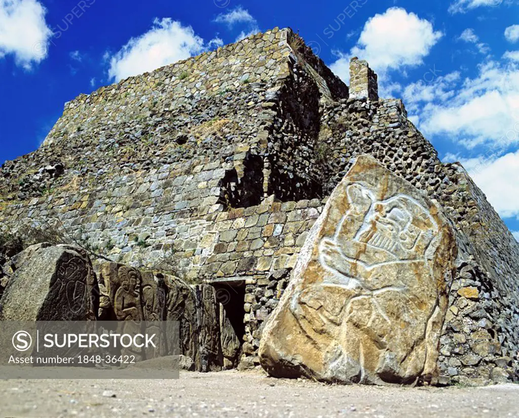 Danzante relief, Monte Alban, UNESCO World Heritage Site, Oaxaca de Juárez, Mexico, Central America