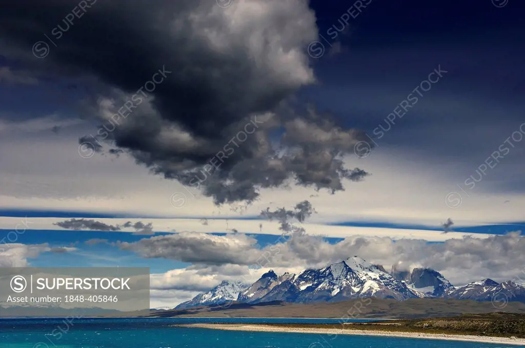 Torres del Paine Massif, dramatic sky, Patagonia, Chile, South America