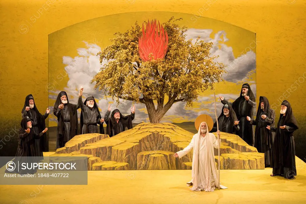 Living image, the call of Moses at the burning bush, Passion Play 2010, Oberammergau, Bavaria, Germany, Europe