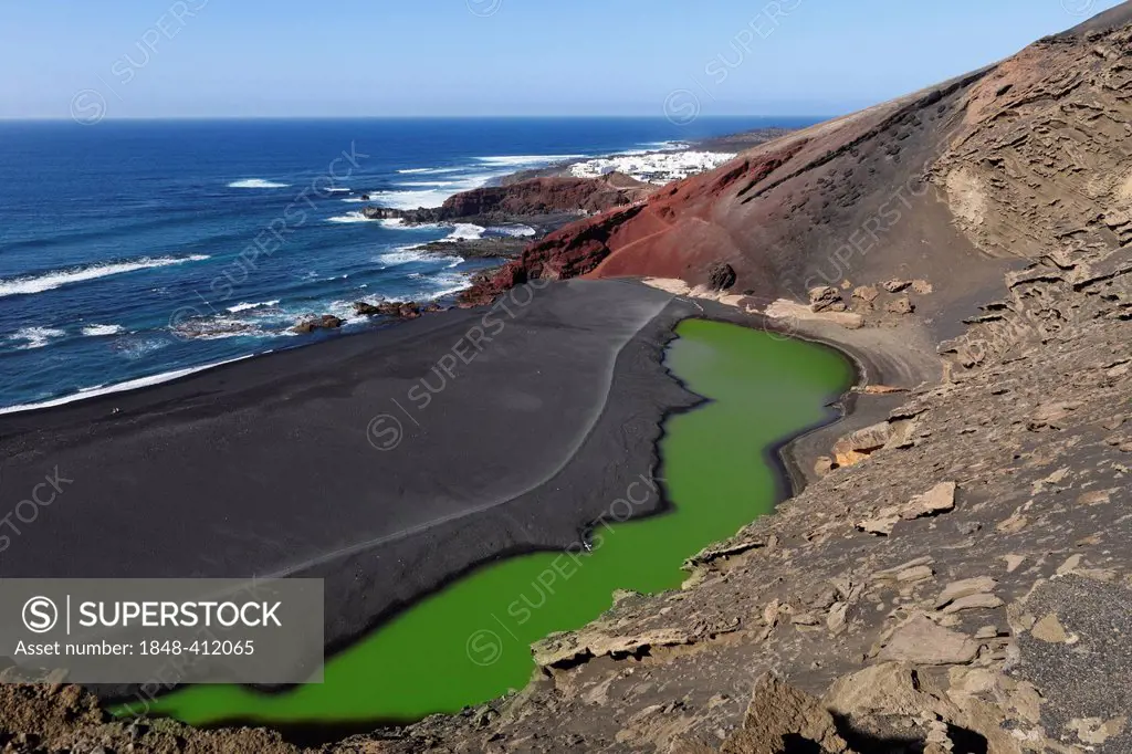 Lago verde, Green Lagoon, Charco de los Ciclos, El Golfo, Lanzarote, Canary Islands, Spain, Europe