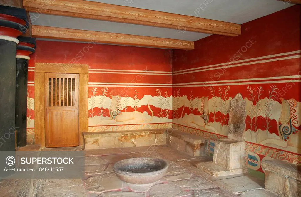Throne room of the King Minos at the Archaeological Site of Knossos, Crete, Greece