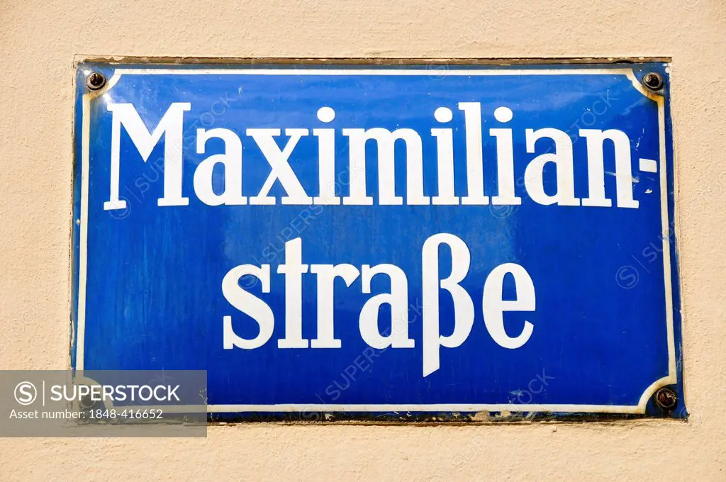 Street sign at the Maximilianstrasse, Munich, Bavaria, Germany, Europe