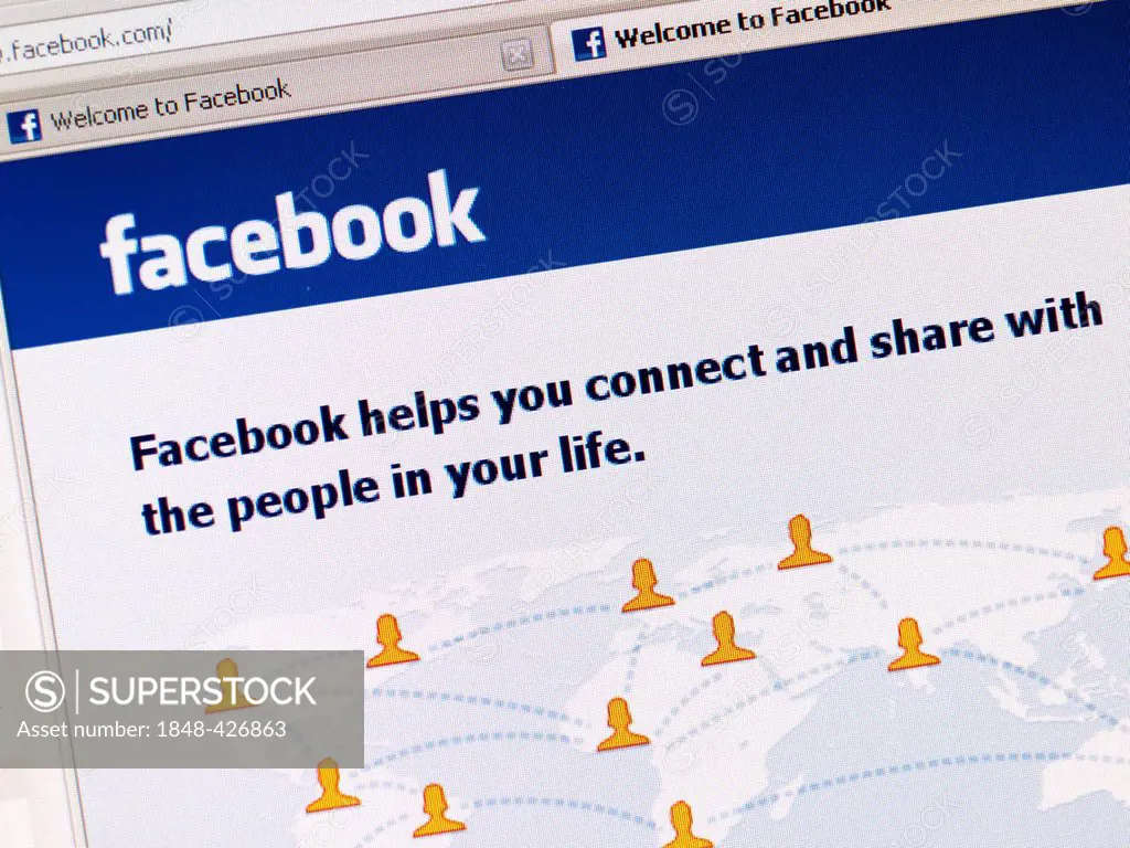 Detail view of social networking website Facebook, log-in screen, www.facebook.com