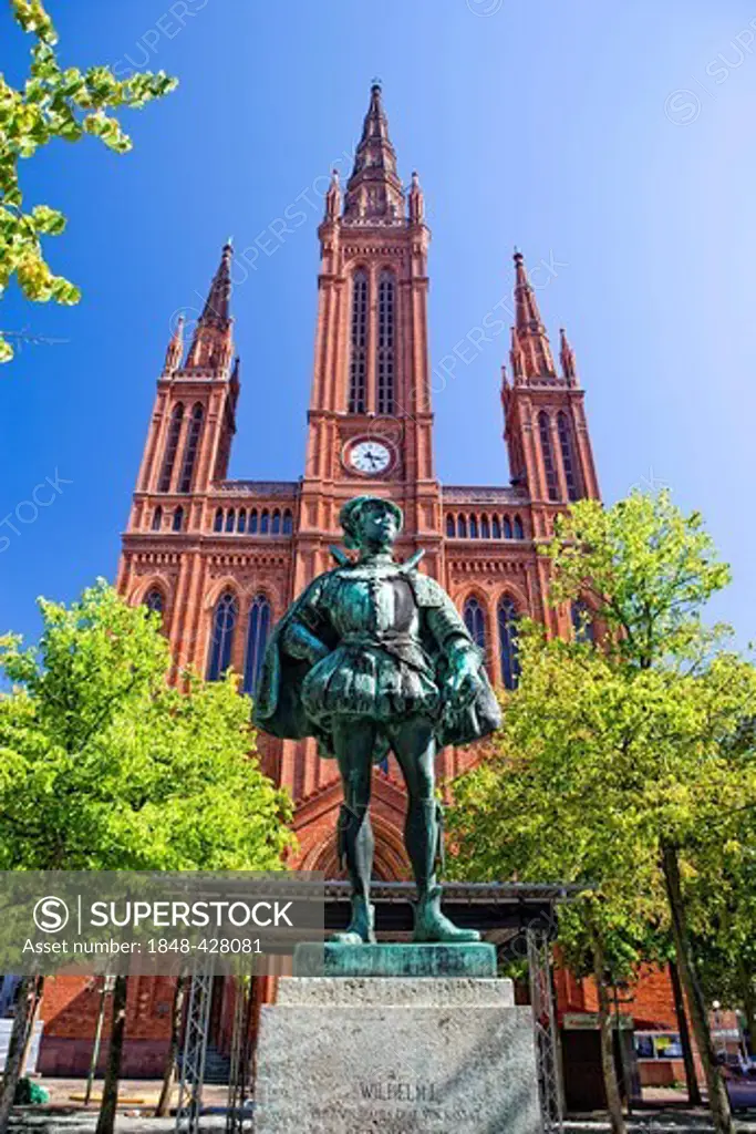 Marktkirche church with the statue of William I, Prince of Orange, Count of Nassau, Wiesbaden, Hesse, Germany, Europe