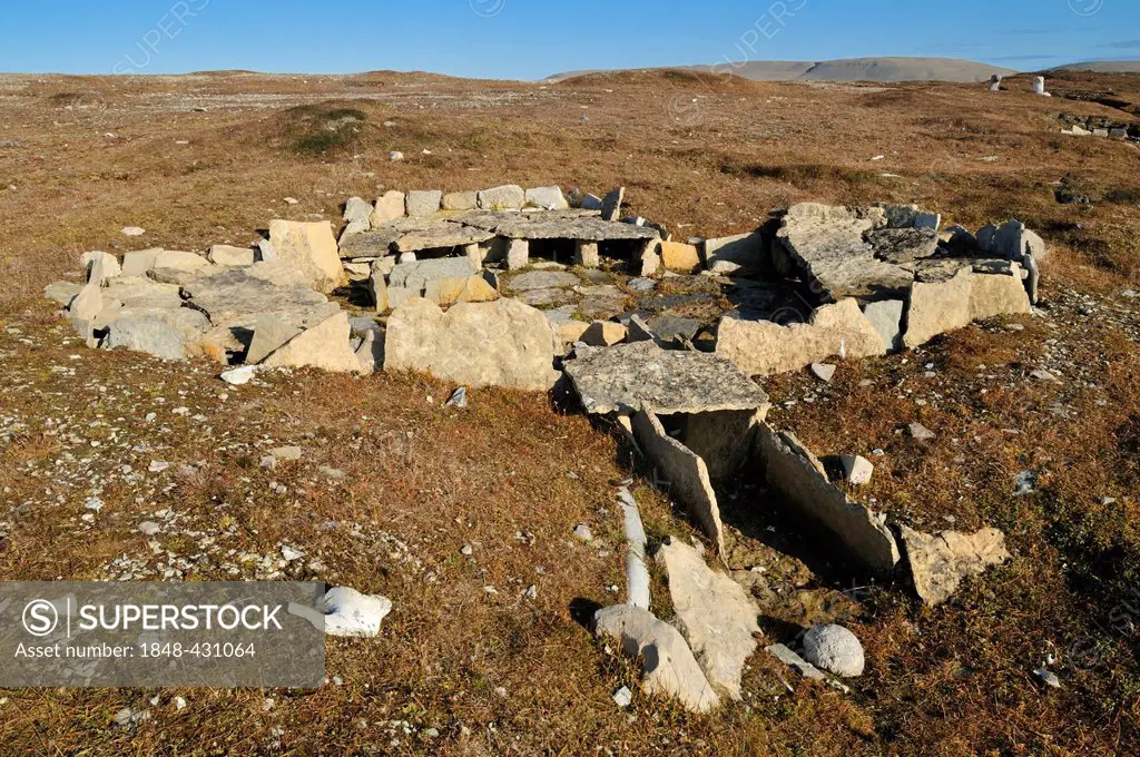 Historic remains of a Inuit house from the Thule culture, Resolute Bay, Cornwallis Island, Northwest Passage, Nunavut, Canada, Arctic