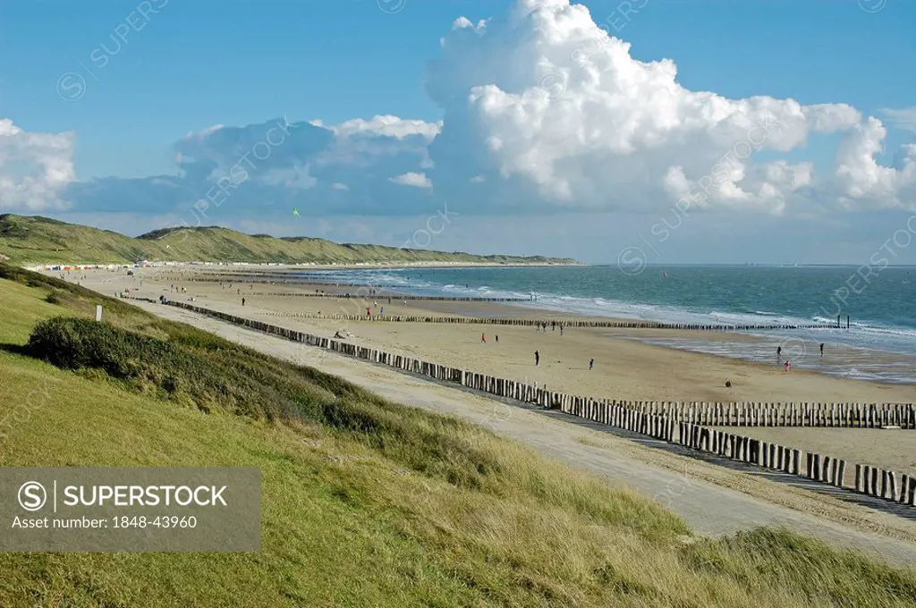 Beach with promenade, Zoutelande, Zeeland, Holland, the Netherlands