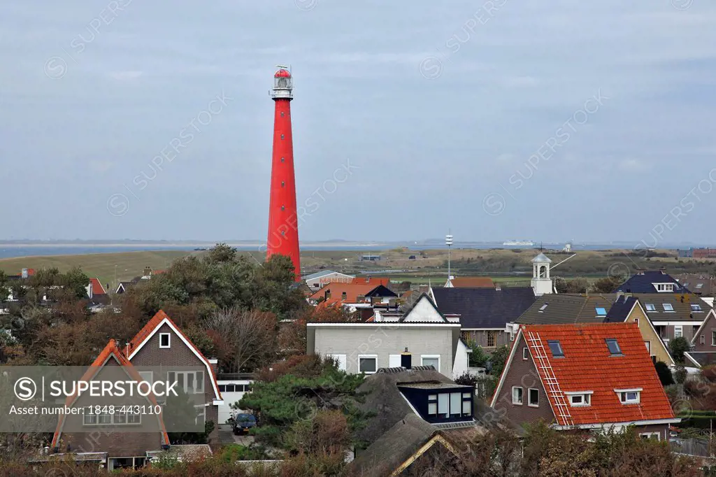 Residential houses, Lange Jaap Lighthouse, Kijkduin, Den Helder, province of North Holland, Netherlands, Europe