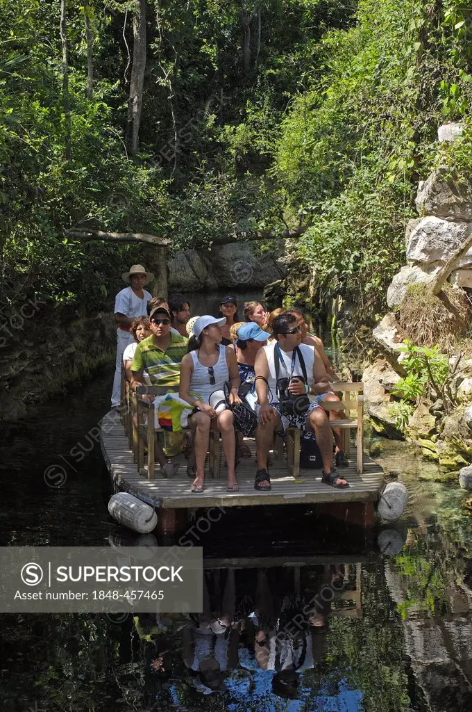 People in the Rio del Paraiso, Xcaret, Eco-archeological park, Playa del Carmen, Quintana Roo state, Mayan Riviera, Yucatan Peninsula, Mexico