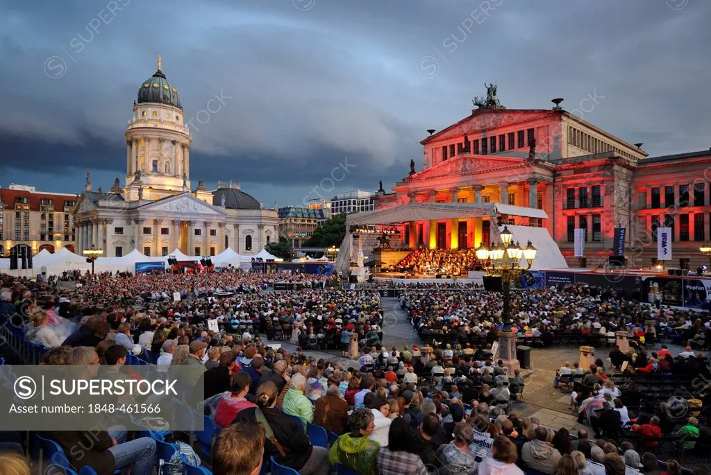 Classic Open Air, Gendarmenmarkt square with French Cathedral and Schauspielhaus theatre, Berlin Mitte district, Berlin, Germany, Europe