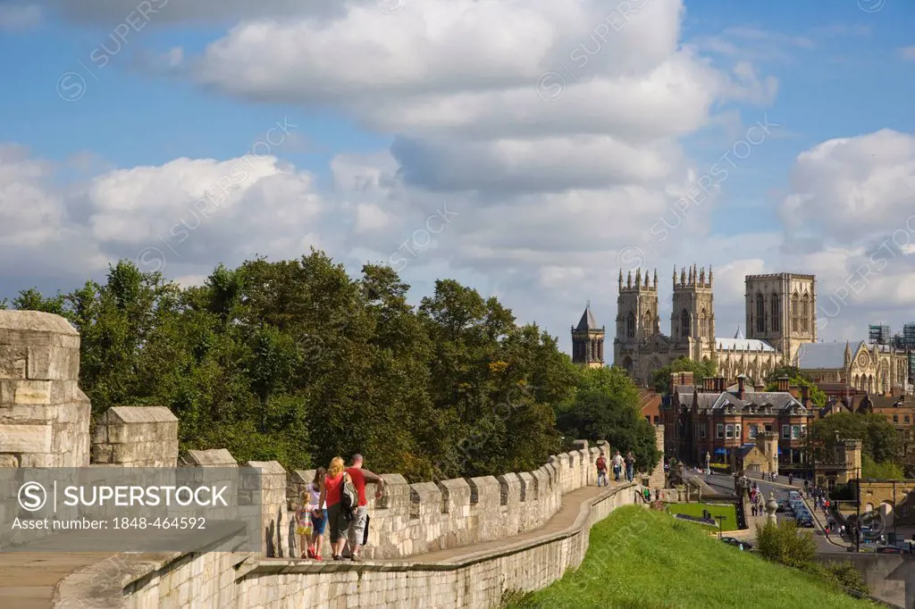 York with York Minster from city wall, York, Yorkshire, England, United Kingdom, Europe
