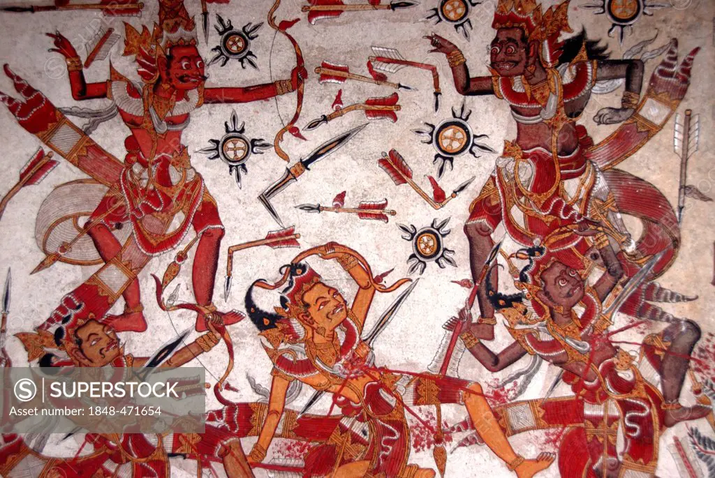 Ceiling painting in the Royal Palace, Battle of the Gods, Kerta Gosa, Taman Gili palace, Klungkung, Semarapura, Bali, Indonesia, Southeast Asia, Asia