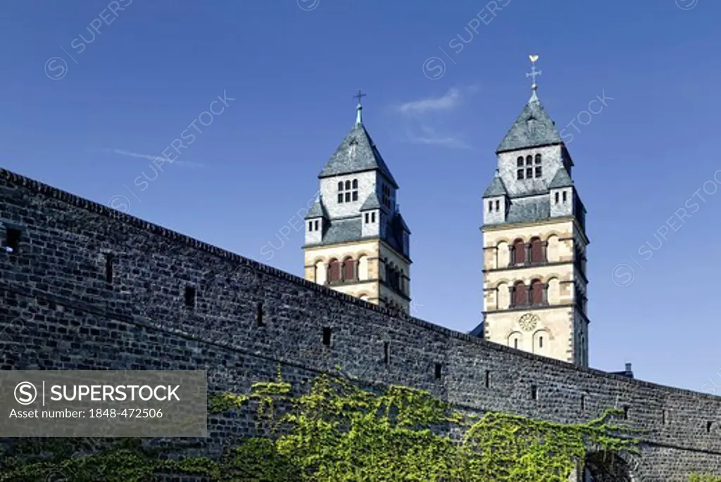 Town fortifications and Herz Jesu Church, Mayen, Rhineland-Palatinate, Germany, Europe