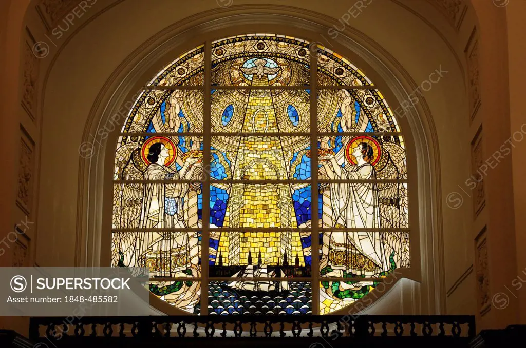Stained glass window, St. Michael's Church, Michel, Hamburg, Germany, Europe