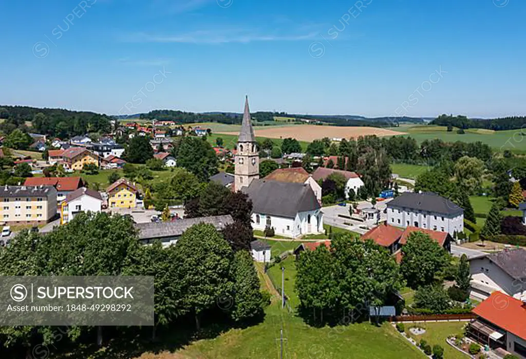 Drone shot, Mehrnbach, Innviertel, Upper Austria, Austria, Europe