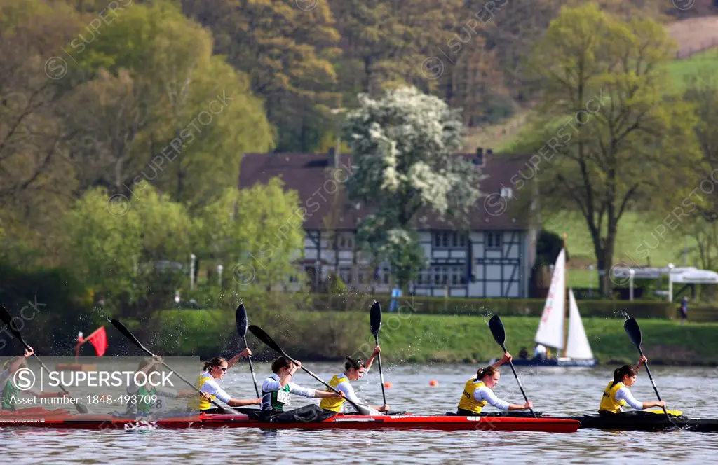 Spring Regatta for kayaking and canoeing disciplines at Lake Baldeney, Essen, North Rhine-Westphalia, Germany, Europe