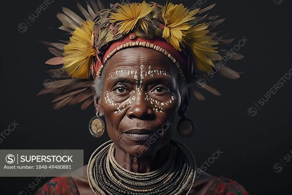 Portrait of Huli Wigmen tribe woman from Papua New Guinea. Ai generated art