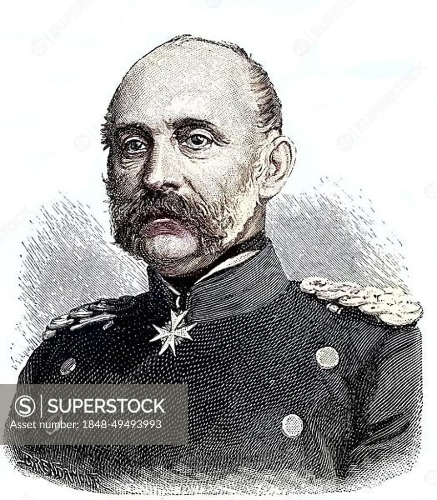 Hugo Ewald Graf von Kirchbach, 1809, 1887, was a Prussian general who commanded the Prussian V. Corps during the Franco-Prussian War, Situation from the time of the Franco-Prussian War, 1870-1871, Historical, digitally restored reproduction from a 19th-century original