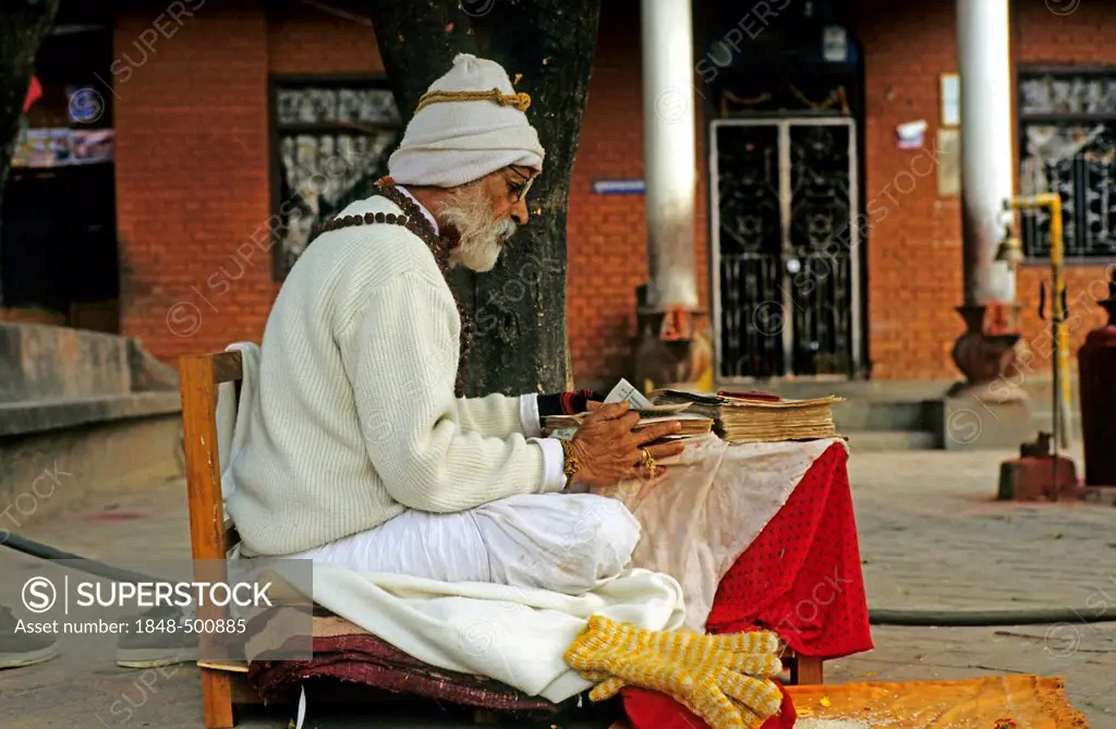 Brahmin studying Vedas, Budhanilkantha, Nepal, Asia