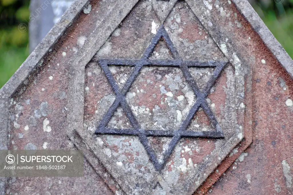 Star of David on a gravstone in the Jewish cemetery in Buttenhausen, Swabian Alps, Baden-Wuerttemberg, Germany, Europe